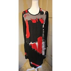 Artex Fashions Abstract Print Long Sleeve Tunic Dress XL TG Black Red Gray